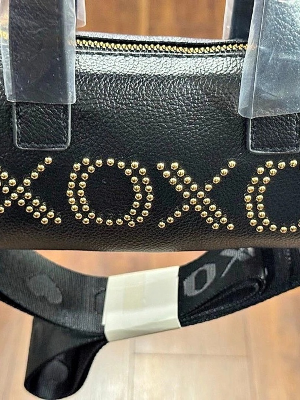 XOXO Black Mini Barrel Bag with Studded Logo